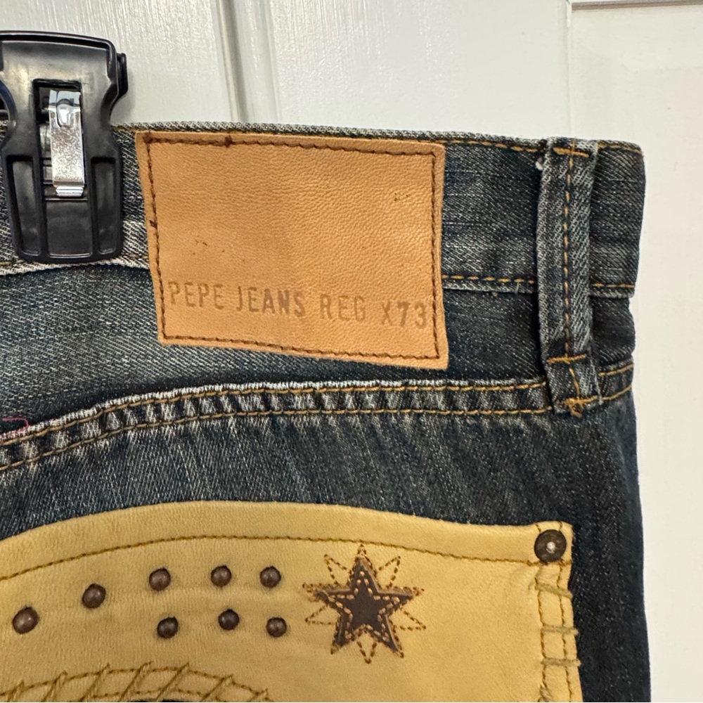 Rare Vintage Pepe Jeans London – Size 42x34 – Leather-Look Pocket Western Denim - Picture 5 of 9